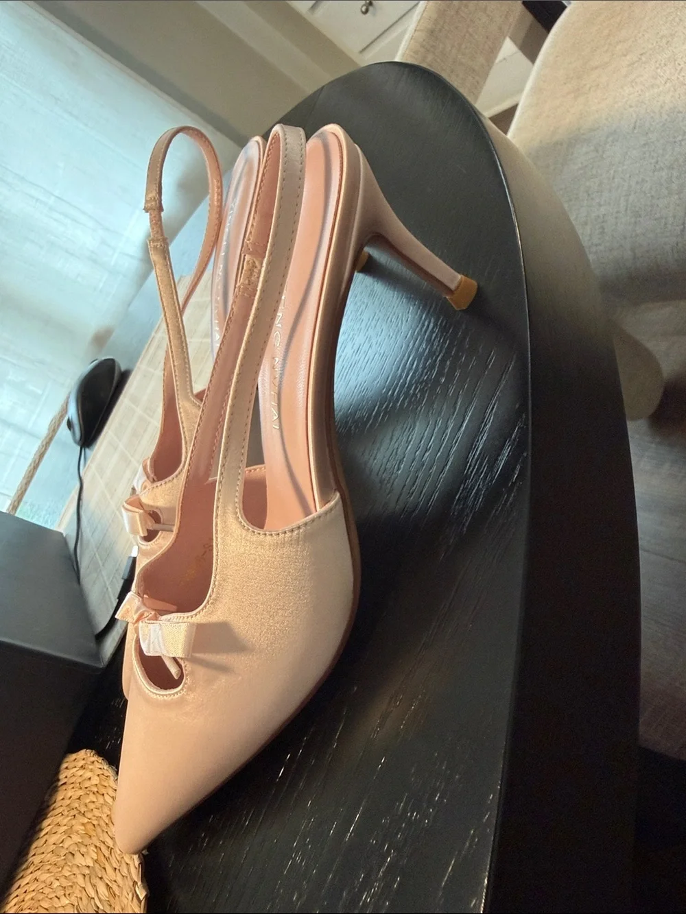 Pink Satin Pointed-Toe Slingback Heels - Picture 2 of 6